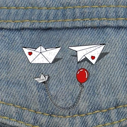 Cartoon SS Georgie Enamel Pins Red Balloon Paper boat chain Brooches clown Stephen King IT Horror movie badges jewelry gifts