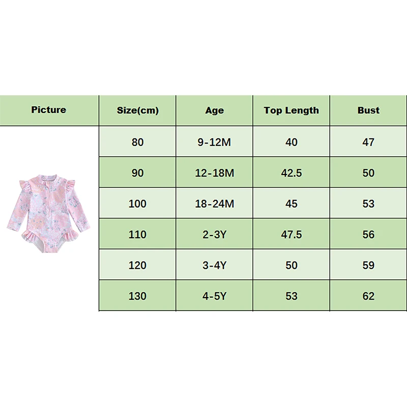 Kids Clothes Girl Swimsuits Cute Floral Print Ruffle Long Sleeves Zipper Bodysuit Beachwear Bathing Suits Baby Swimming Clothing