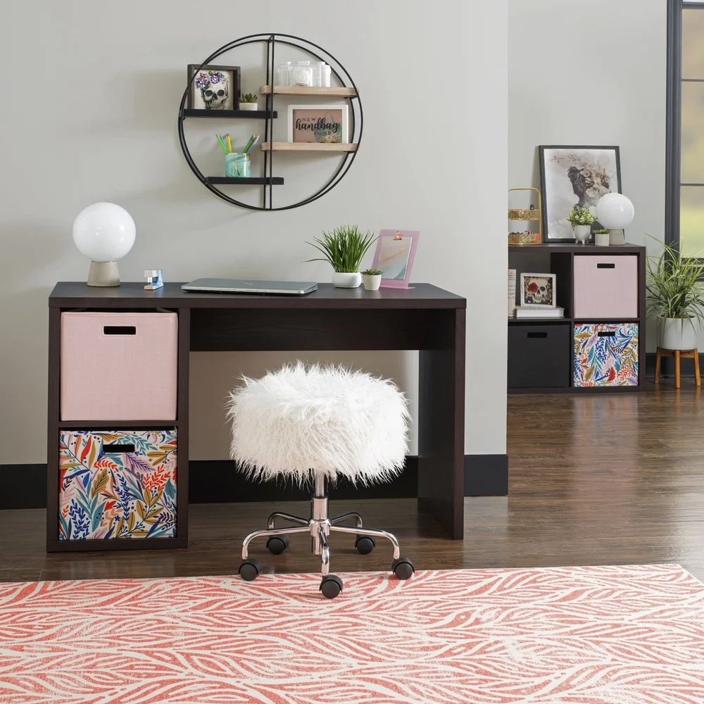 Transitional Double Cubby Storage Writing Desk Espresso Brown Large Worktop Open Cubbies Home Office Assembly Required