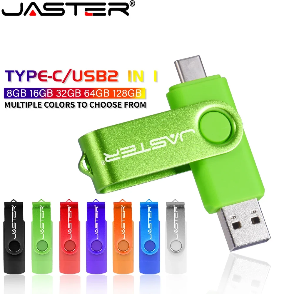 JASTER Brand new 2in1 TYPE-C + USB 2.0 Black 32GB Pen Drive 64GB Rotatable Memory stick 16GB 8GB Flash Drive Gifts Key Chain