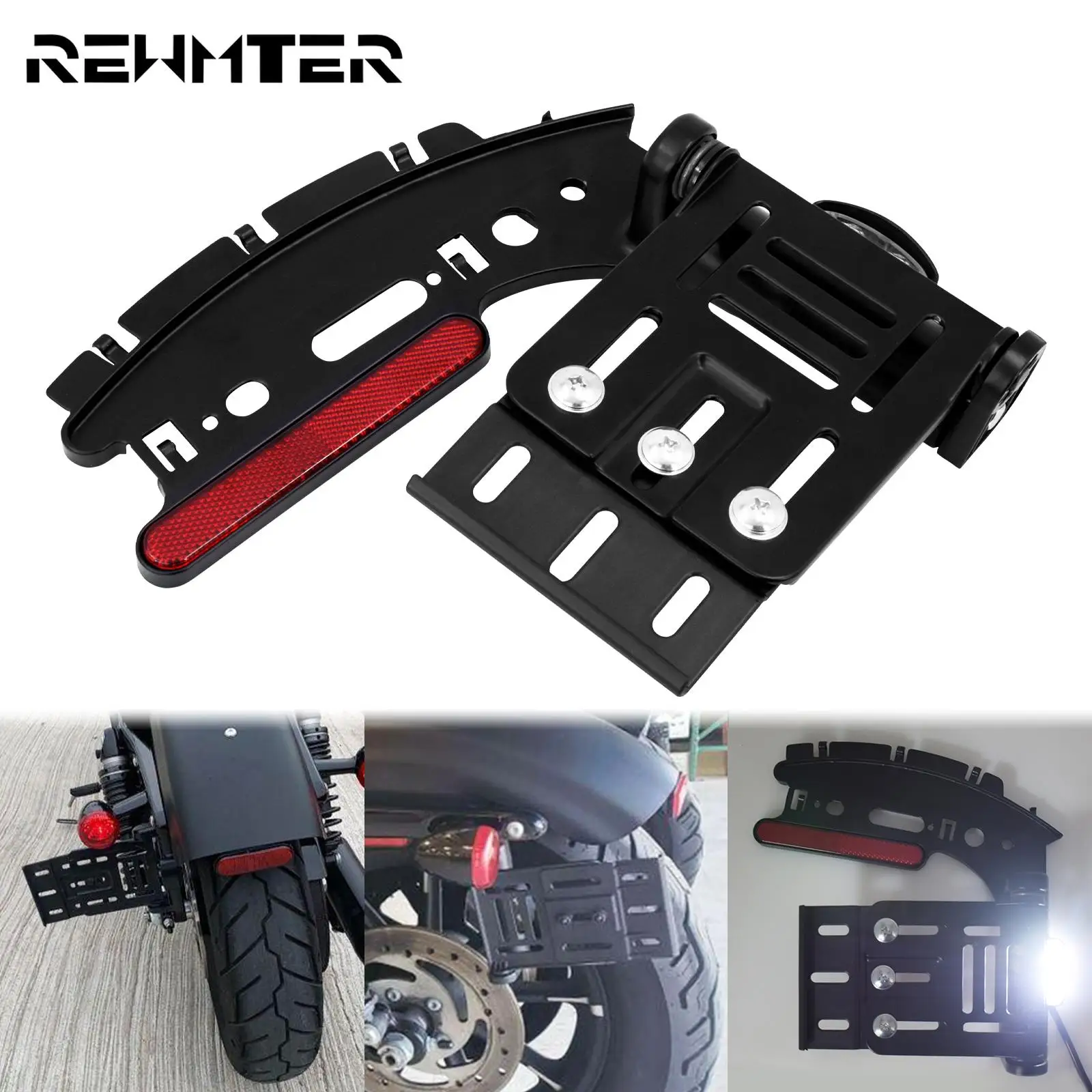 Motorcycle Collapsible Folding LED Light Side Mount License Plate Bracket Holder For Harley Sportster XL 1200 883 Iron 2004-2021