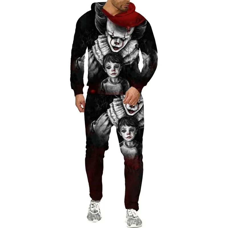 

New 3D Printing Couple Halloween Horror Movie Clown Fashion Men Women Tracksuits Crewneck Hoodies+pants Plus Size S-7XL