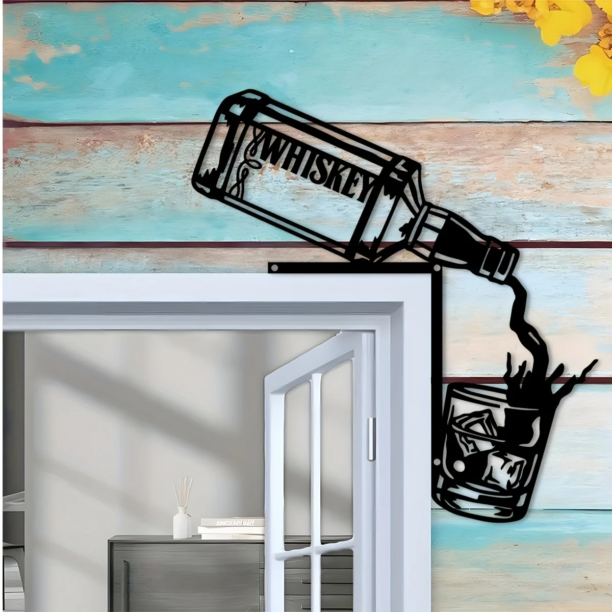 Wine Bottle Wall Mounted Iron Decorative Sign, Wine Bottle Metal Door Frame Decorative Artwork, Wall Hanging, Housewarming Gift