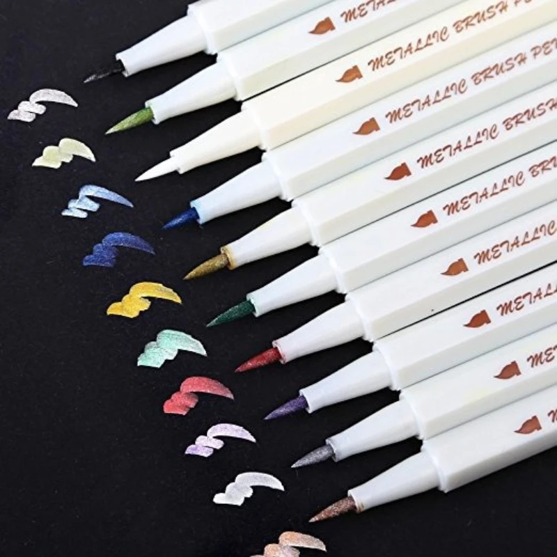 Gift 10 Color Boxed School Metal Soft Head Brush Pearlescent Watercolor Paint Markers Office  School Supplies Wholesale Gift