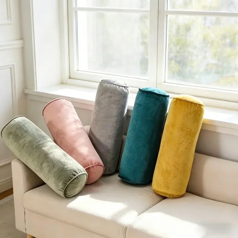 

Velvet Cylindrical Pillow Solid Color Knit Fabric High Elastic Core Soft Hand Wash Multipurpose Home Sofa Bedroom Decor Pillow