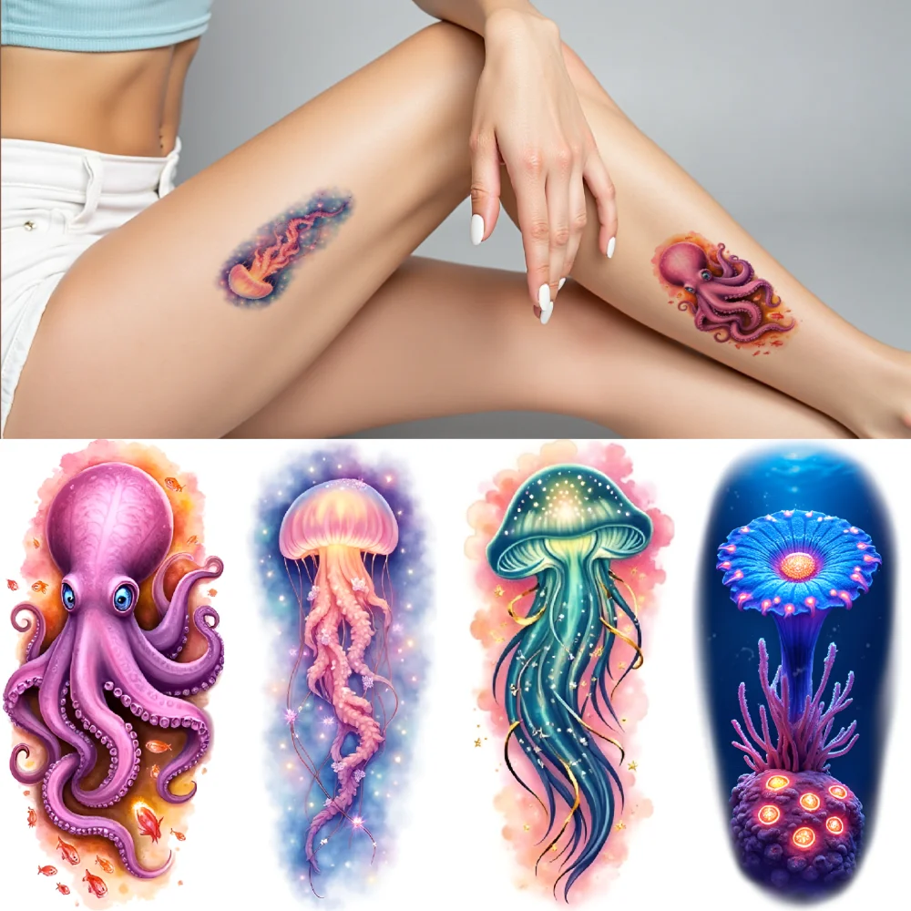 

12pcs Temporary Tattoo Seahorse Waterproof Long-lasting Body Stickers Fish Coral Colorful Realism Sea Dragon For Arms Adults
