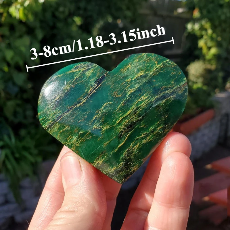 Natural Green Emerald Heart Carved, Hand Carved Polished Crystal Healing Stone