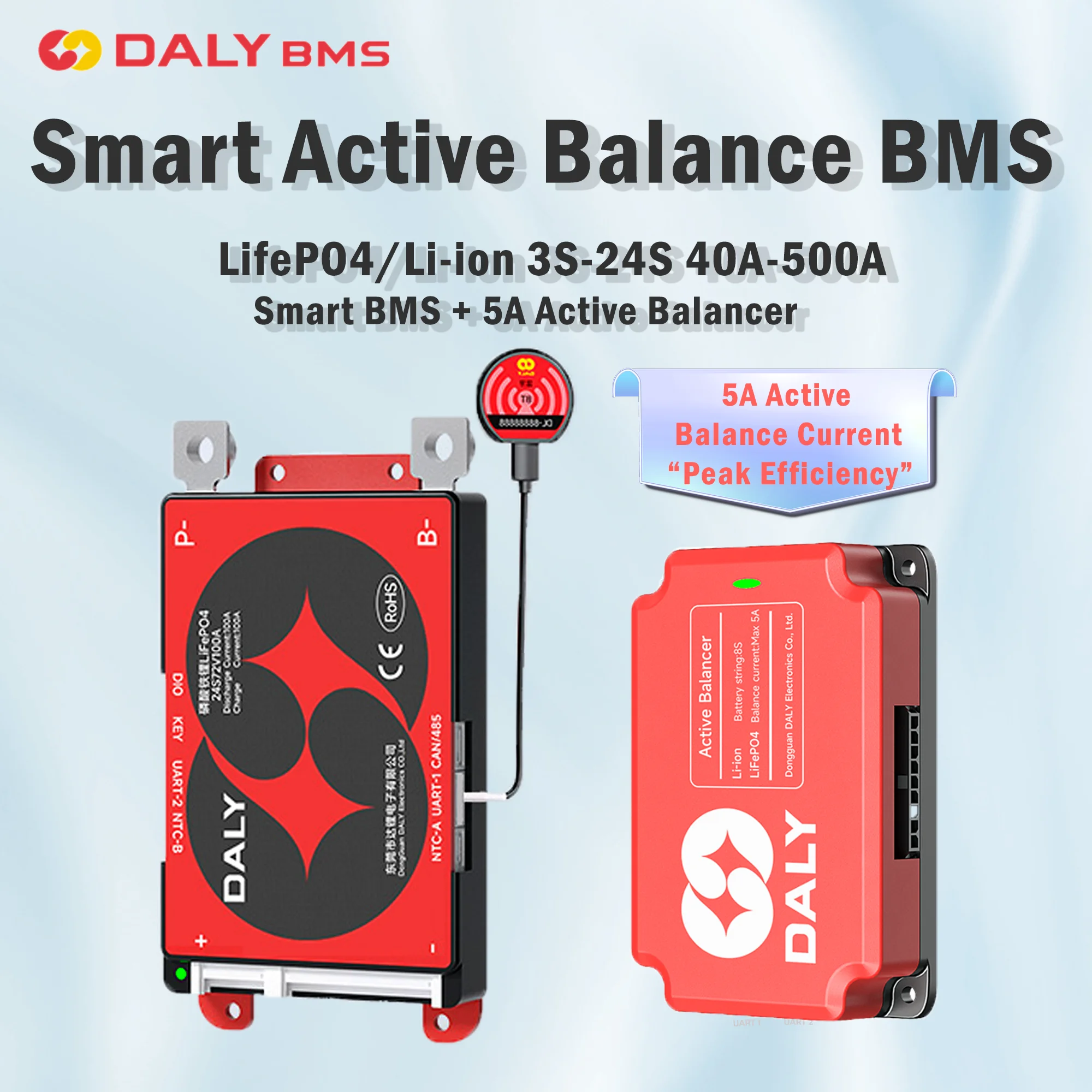 Daly Smart BMS Active Balancer 5A Lifepo4 4S 12V BMS 8S 24V 10S 13S 16S 48V 40A 100A 200A 250A BMS Li-ion 3.7V 3.2V BMS RS485CAN