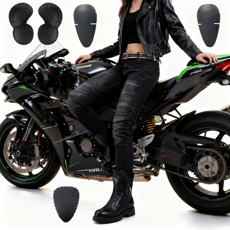 

Women Motorcycle Riding Jeans Abrasion Resistant Motocross Street Bike Protective Pants
