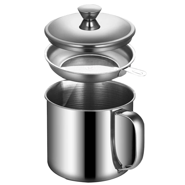Stainless Steel Pot Strainer Grease Jar Storage Container Kitchen Bacon Holder Drainer Edible Tank
