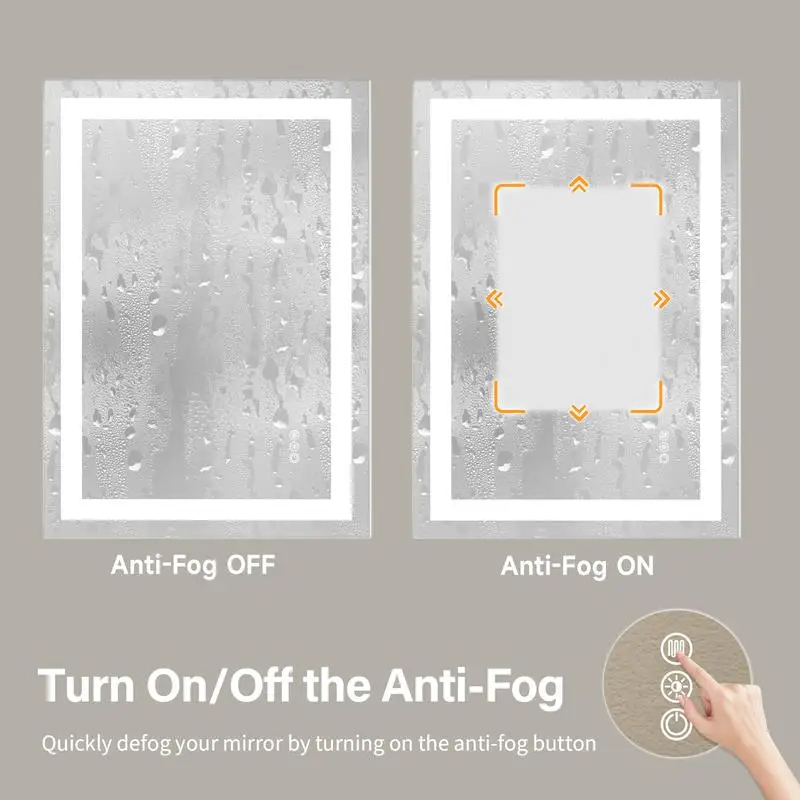 Bezramowe lustro hartowane o wymiarach 20x28 cali z podwójnymi listwami LED do oświetlenia z przodu i z tyłu.