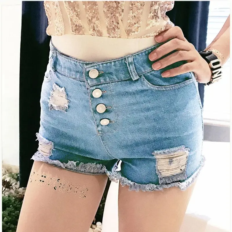 Sexy & Club New Sexy High waist hole Casual Summer Stretch Plus Size Women's Jeans Denim Shorts