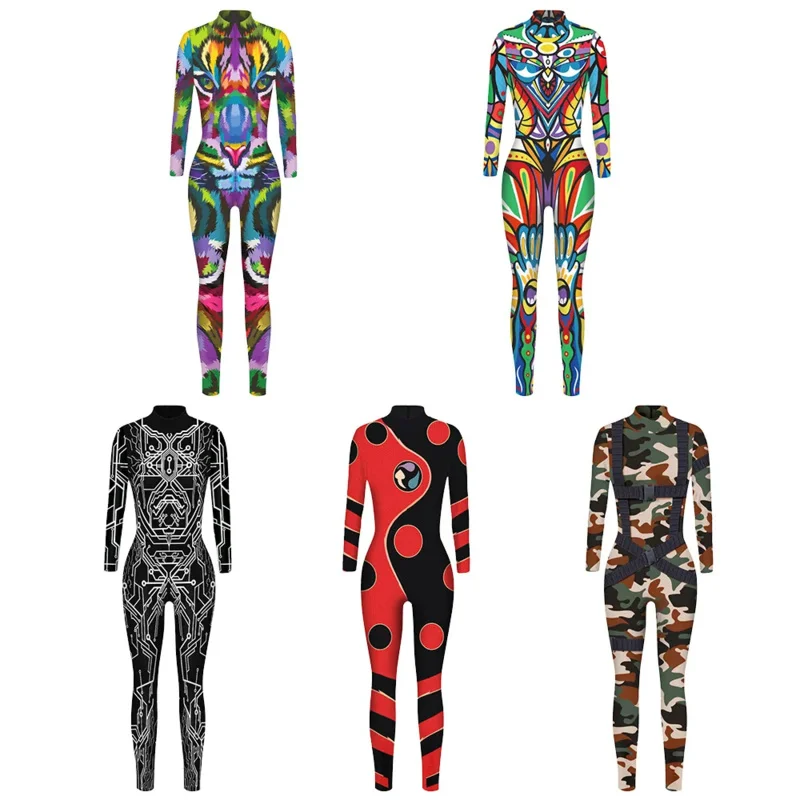 Для женщин и мужчин Инь Ян камуфляж Tie Dye 3D цифровая печать боди для взрослых панк будущий робот комбинезон Хэллоуин костюмы для косплея