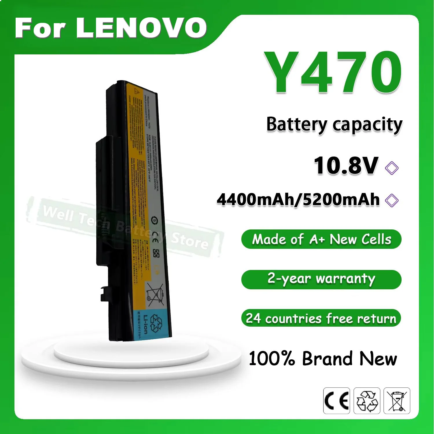 10.8V  5200mAh Y470 L10P6F01 Laptop Battery Compatible with LENOVO IdeaPad Y470 Y470A Y470D Y470G Y471 Y570