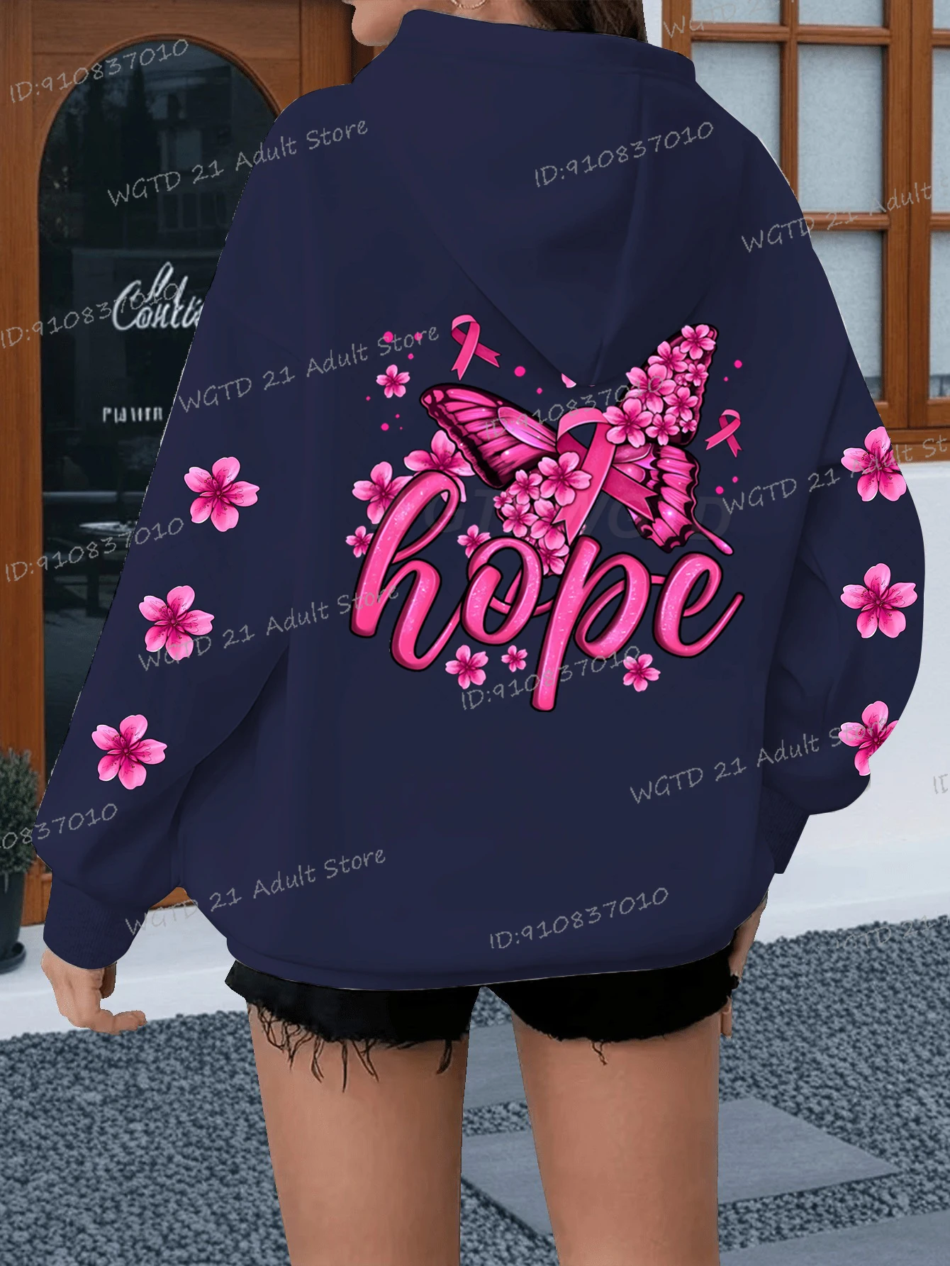 جماليات فراشة طباعة هوديس للنساء سرطان الثدي "الأمل" طويلة الأكمام هودي خمر فراشة الكورية Ulzzang مقنعين