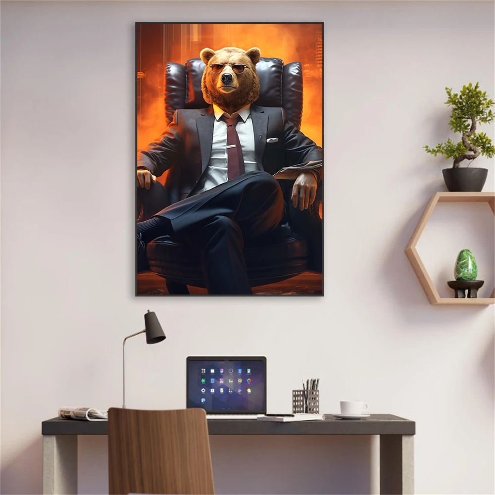 Modern Successfull Wall Art Poster Stock Market Bull Bear Colorful Print Financial Wall Art Canvas Painting Office Decor