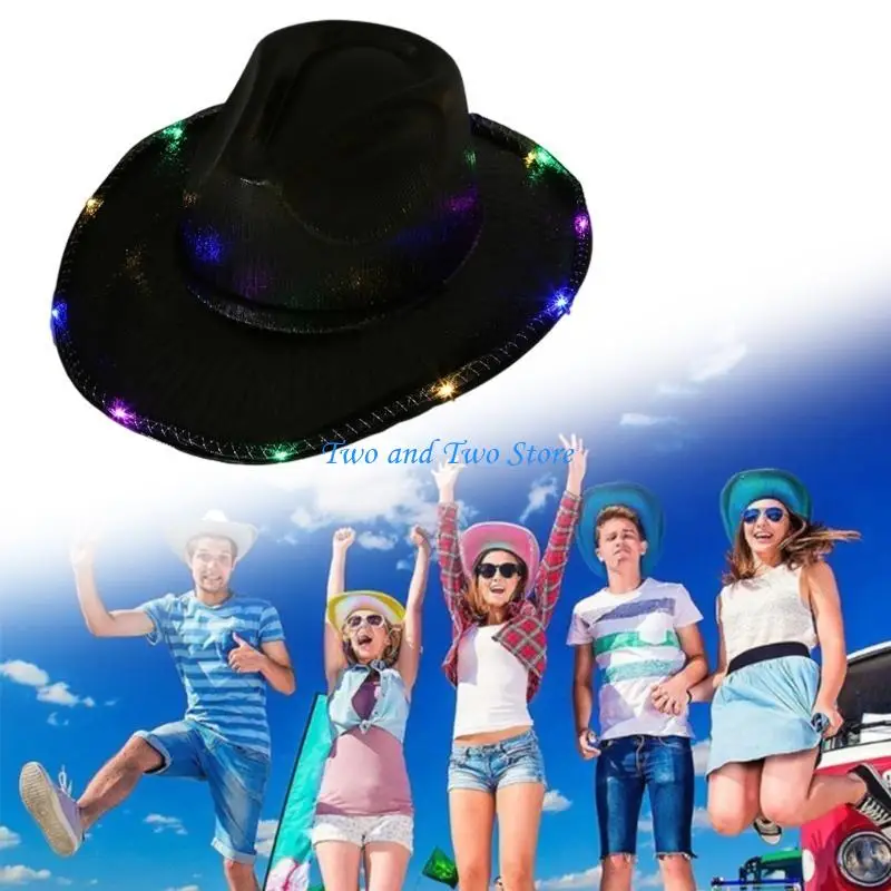 

HX6F Disco Hat Glinting Glowing Cowboy Hat All-match for Carnivals Music Festival