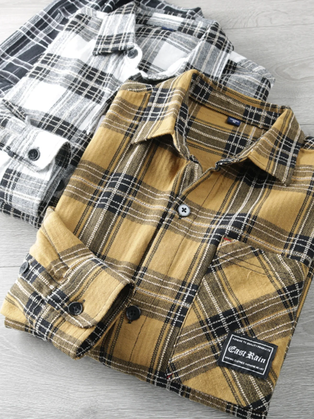 

American Plaid Long Sve irt Men's Waed Plaid irt Skin-friendly Brued Proc Autumn Faion Brand Loose Fit irt