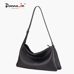 Donna-in Soft Real Sheepskin Shoulder Hobo Bag Genuine Leather Messenger Crossbody Commute Handbag Large Capacity