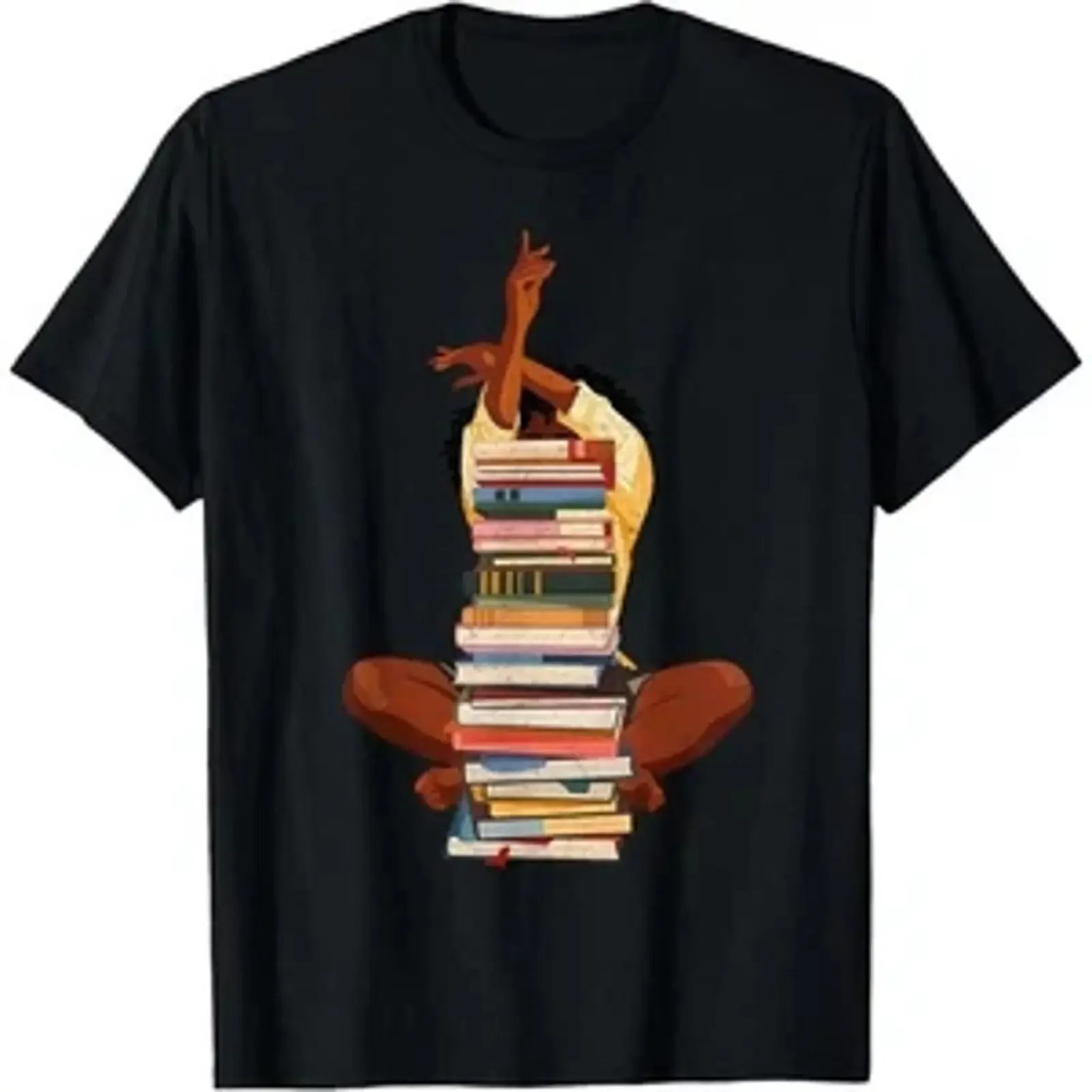 Black Woman And Books Stack Afro Girl Book Lover T Shirt Cotton Everyday vintage Washed graphic designer clothes Slightly