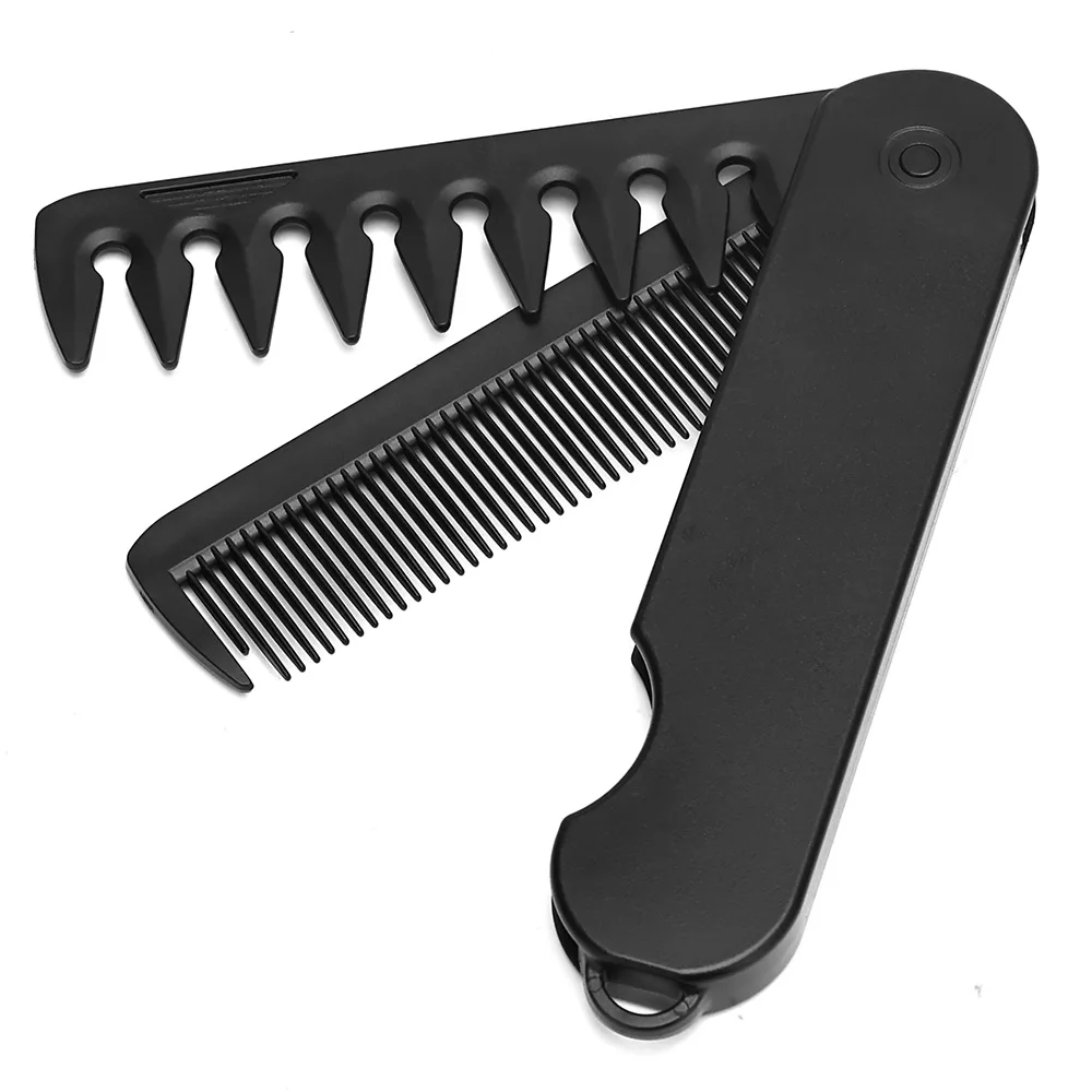 New 2 in 1 Pocket Folding Combs Plastic Wide Tooth Oil Head Comb Beard Combing Barber Hair Clipper Comb Salon Hair Styling Tools