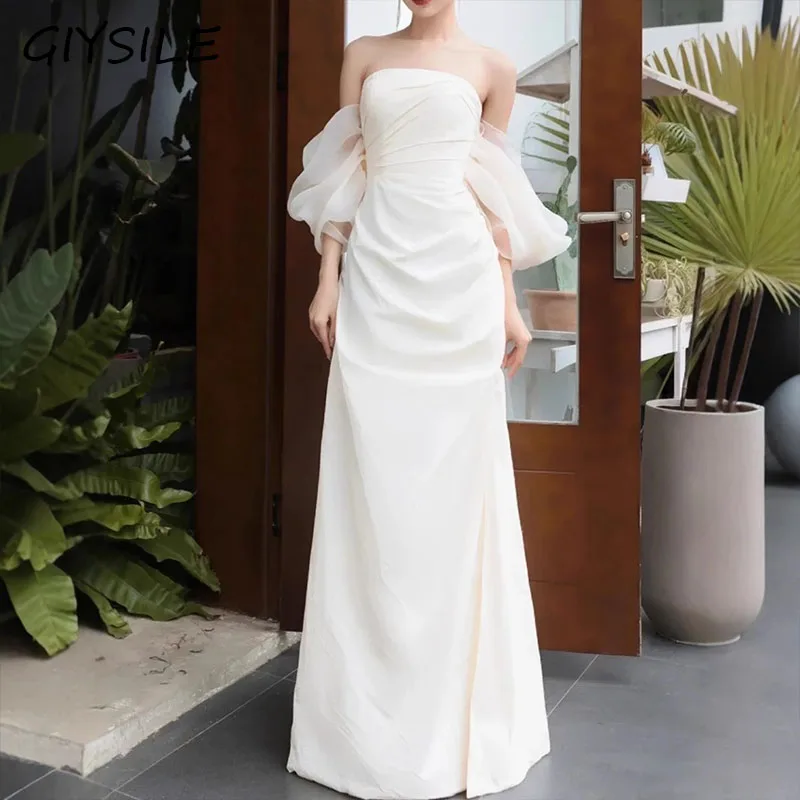 Leichtes Hochzeitskleid für Frauen, elegantes, sexy Schießkleid, trägerloses Abendkleid, Ballkleider, rückenfrei, Host-Cocktail-Partykleid