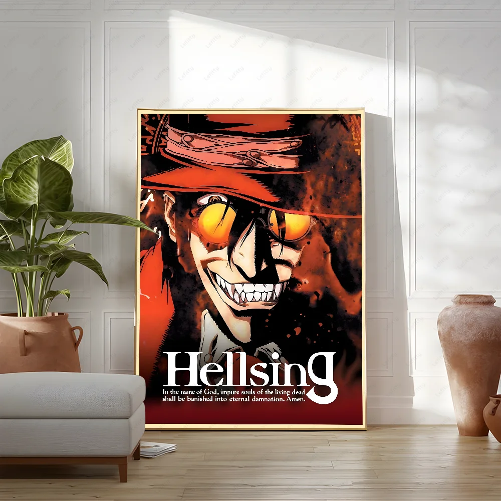 Anime H-Hellsing Cool Cartoon Retro Poster Sticky Wall Art Printing Waterproof Home Living Bed Room Bar Aesthetic Decor