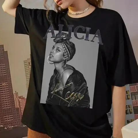 2025-26 Estate Alicia Keys Graphic 100% puro cotone stampato Rapper Hip-hop Trend R&B T-shirt unisex oversize casual Y2k allentato