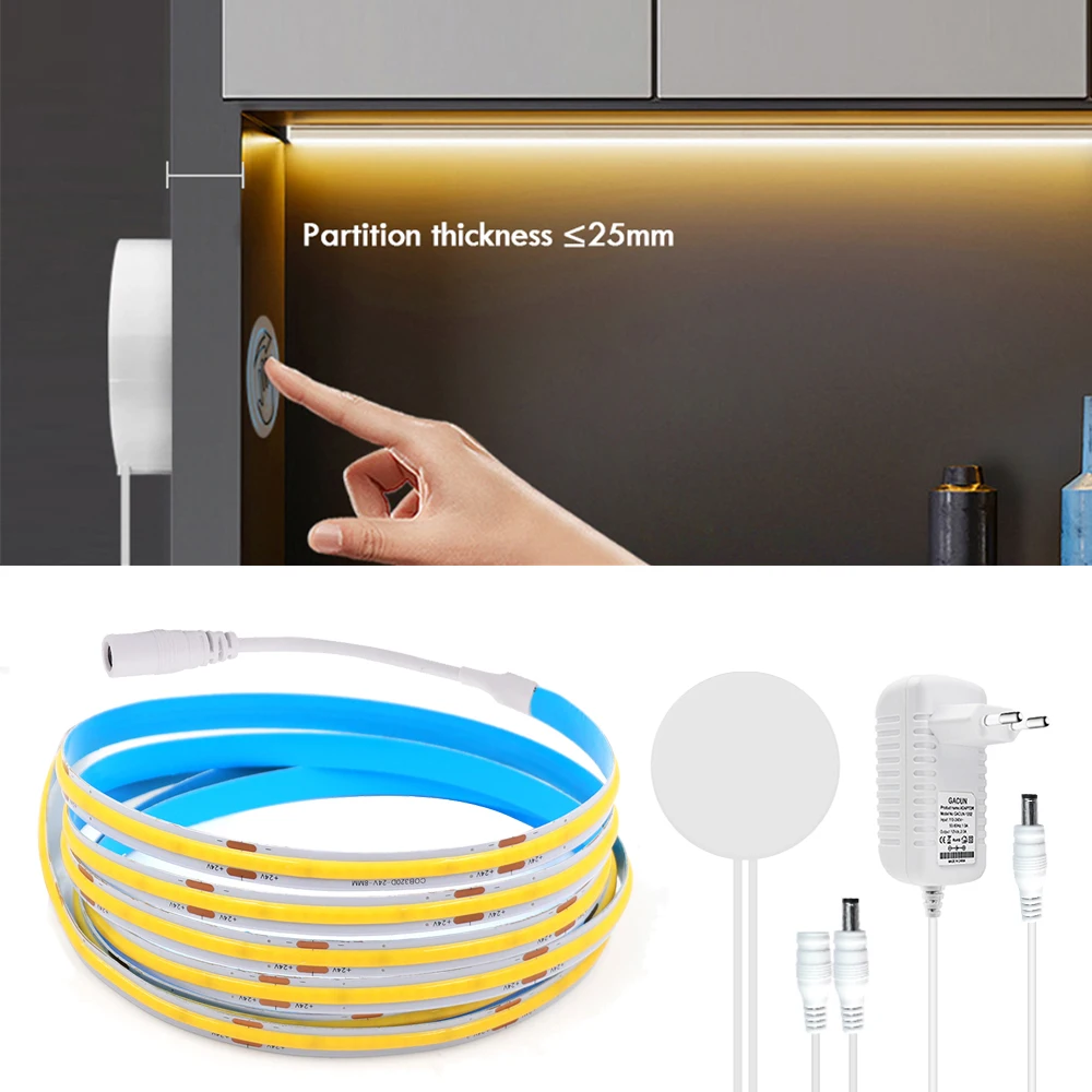 

Flexible COB LED Strip Light 12V 24V With Touch Dimmer and Hand Sweep Induction Switch 320 LEDs/M LED Tape Bedroom Kitchen Light