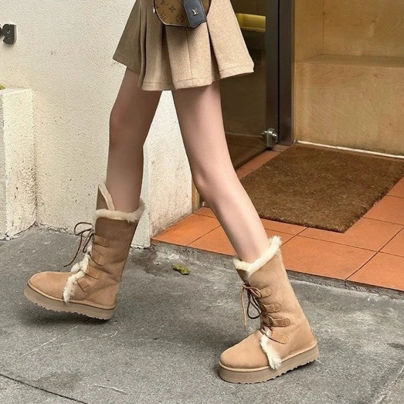 

Mid-Calf Snow Boots for Women Winter Fleece-Lined Thickened New Two-Wear Lace-Up Northeast Warm Thick-Soled Cotton Shoes