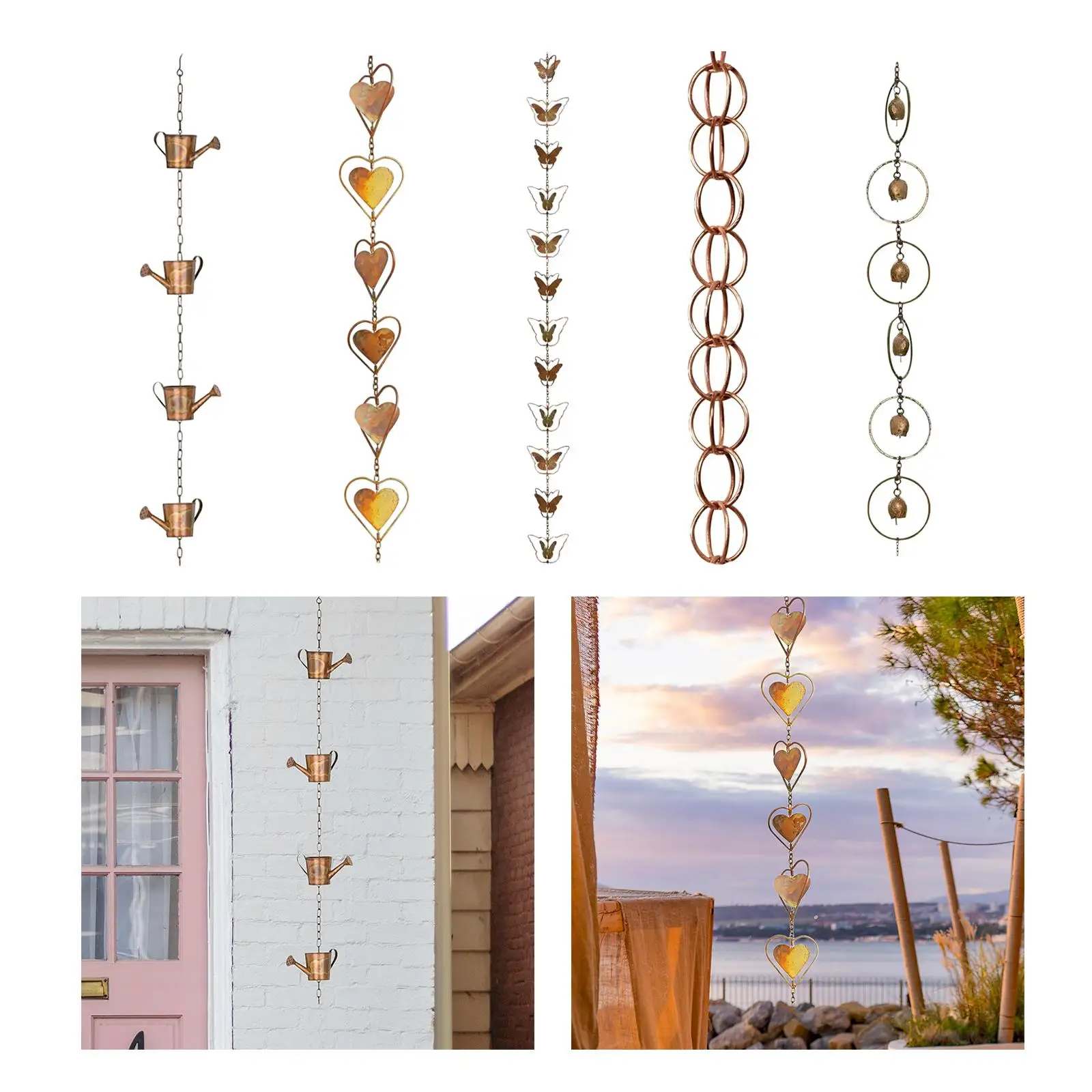 Rain Chains Rainwater Diverter for Gutter Functional Metal Rainwater Catcher Chain for Awnings Gazebos Backyard Garden Roofs