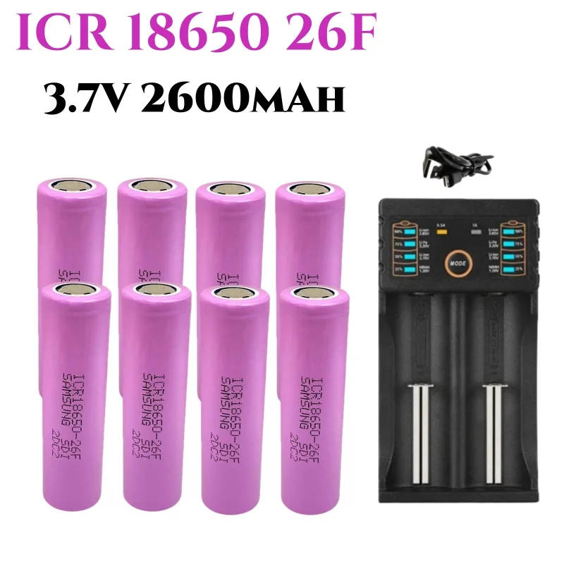 ICR18650 26F 3.7V 2600MAH Large Capacity Rechargeable Lithium Battery Suitable for All Kinds of Electronic Products,With Charge