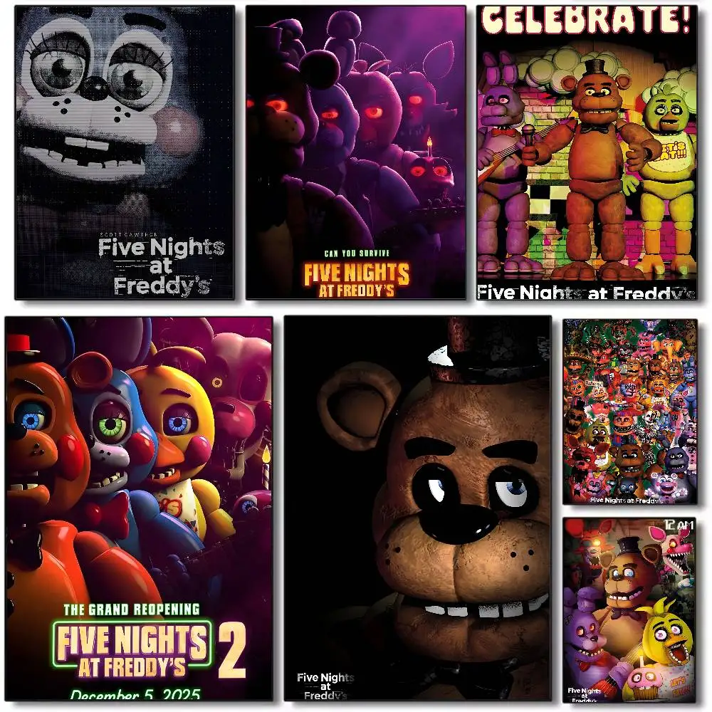 Fnaf Five-Nights-At-Freddys klassisches Poster-Kunstdruck auf HD-Leinwand, hochwertiges ästhetisches Druckpapier, Wandkunst für Wohnzimmer, Heimdekoration