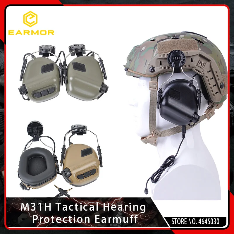 Earmor Airsoft M31H Tactical Noise Canceling Hearing Protection Headphone Softair Aviation Headset for FAST Helmets Adapter