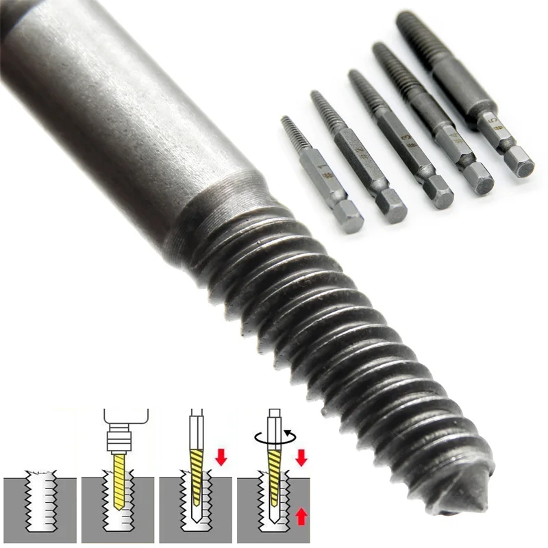 손상된 스트립 나사 추출기 제거기 도구 및 드릴 비트 세트, 깨진 볼트 추출기 및 나사 제거기 세트, 5/6 개