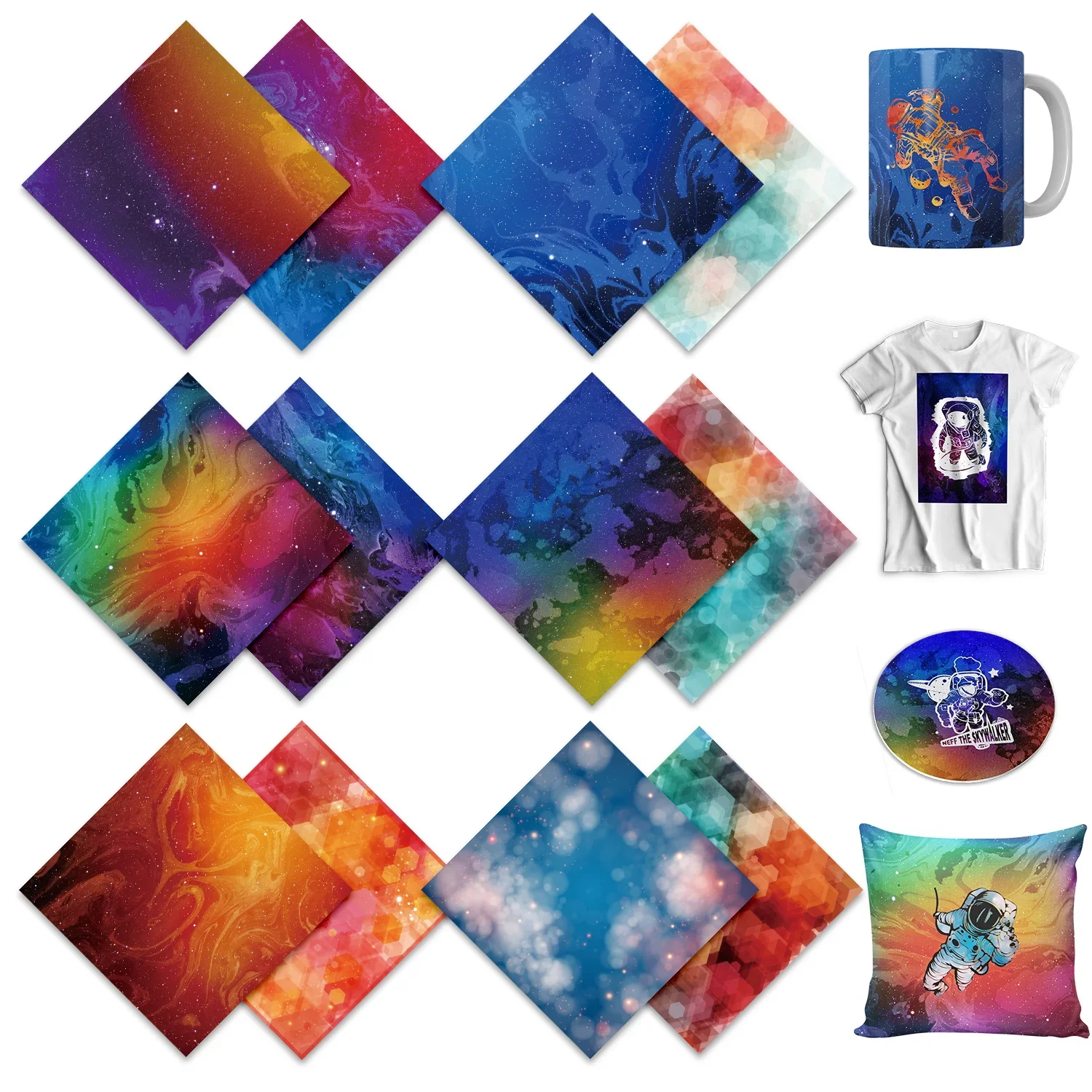 

WOWOCUT Infusible Transfer Ink Sheet Galaxy Heat Transfer Paper 12"X12" Rainbow Sublimation Sheet for Machine DIY T-Shirts Mugs