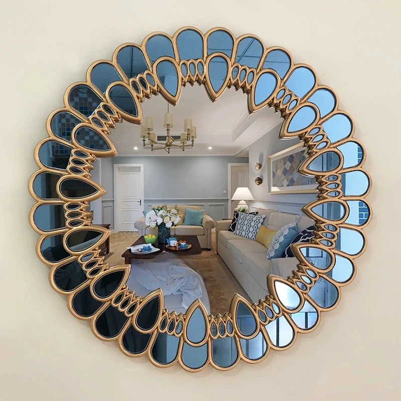 European decorative mirror round wall hanging enigma mirror fireplace mirror wall decoration sofa background