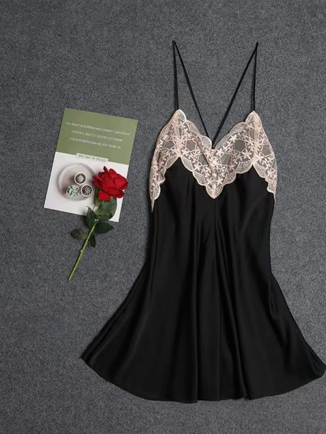 

Sexy Lace Trim V-Neck Strap Sleepwear Ice Silk Backless Home Clothes Short Skirt Thin Summer Korean Style Youth Casual Home