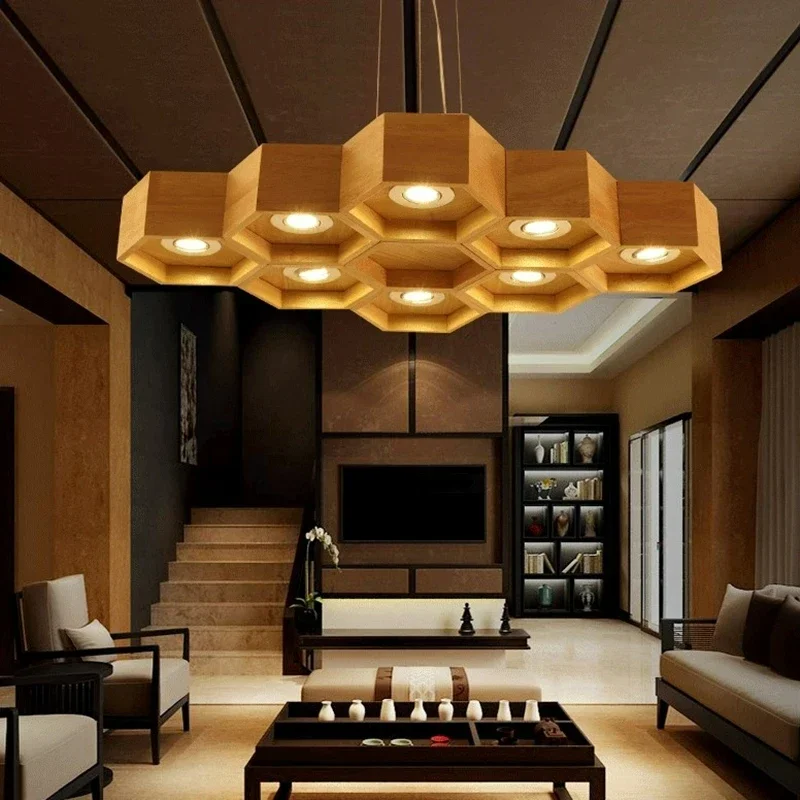 Modern Living Room Decoration Lighting Ceiling Wooden Honeycomb LED Chandelier Indoor Lighting Bedroom Lighting Home Dining