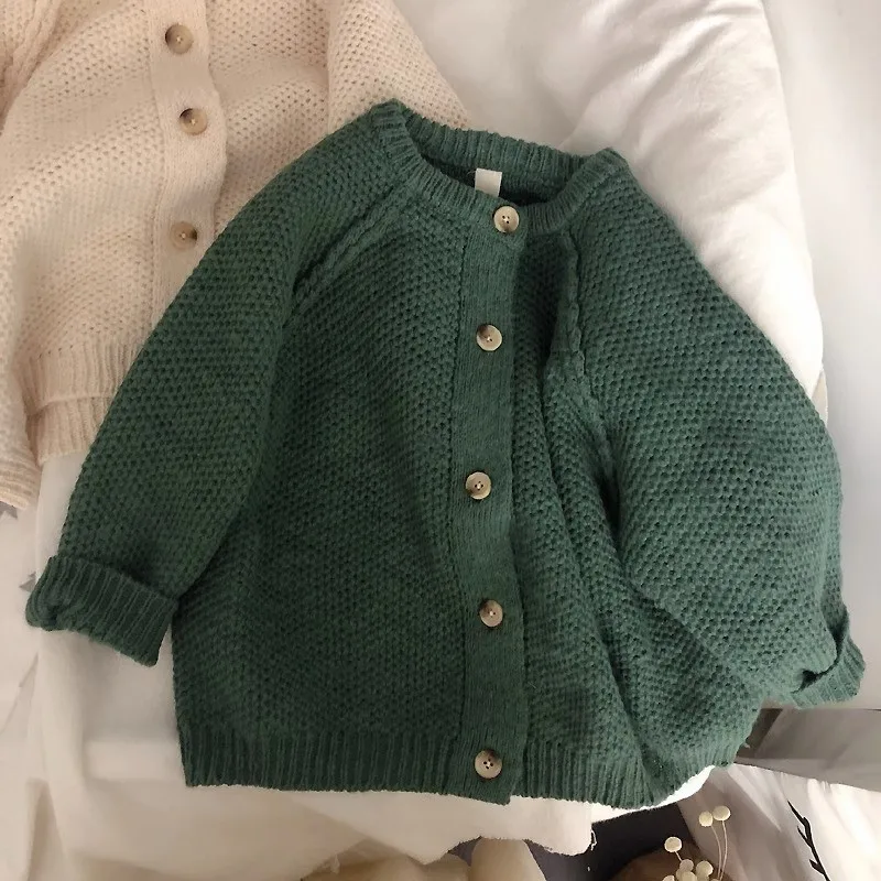 Baby Girl Boy Knitted Cardigan Button Infant Toddler Child Sweater Coat Knitwear Solid Color Spring Autumn Baby Clothes 1-10Y