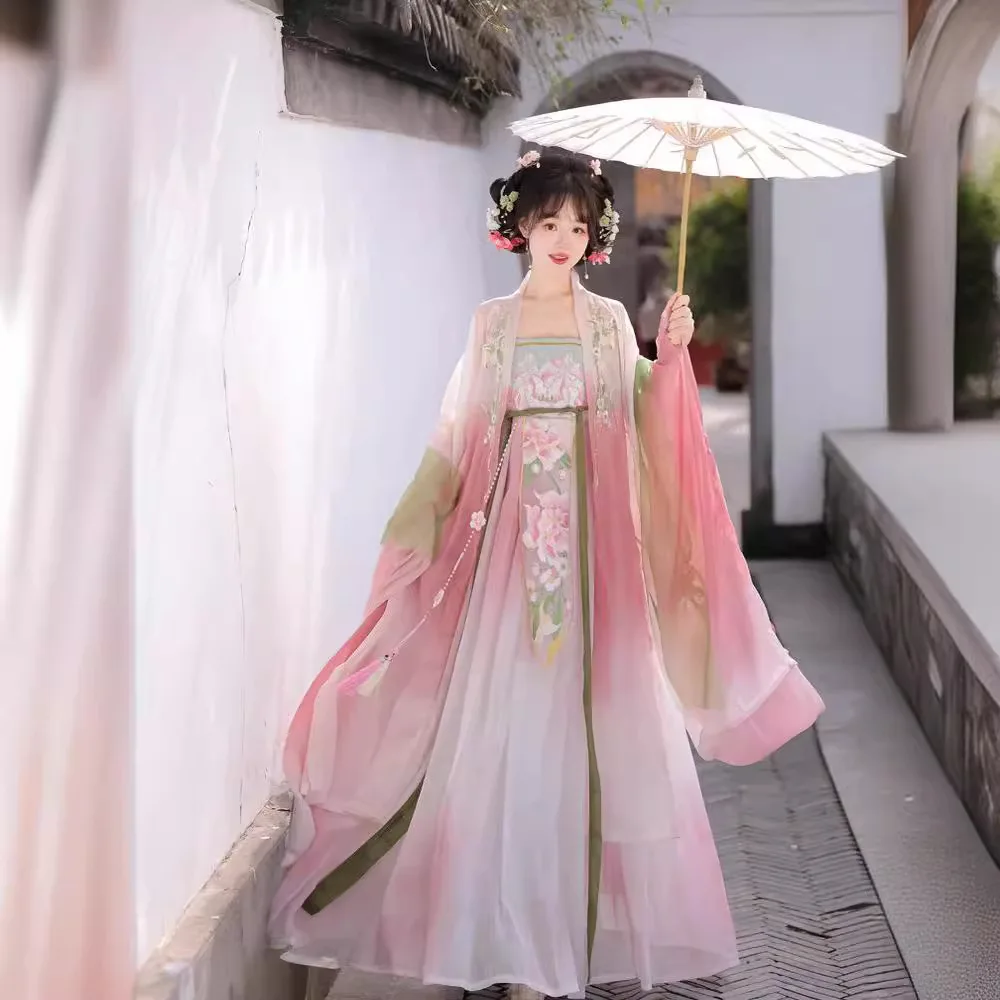 Jupe Cheoko tachée par broderie à la machine pour femmes, style adulte rose, vêtements chinois Han, Hanfu, printemps et été