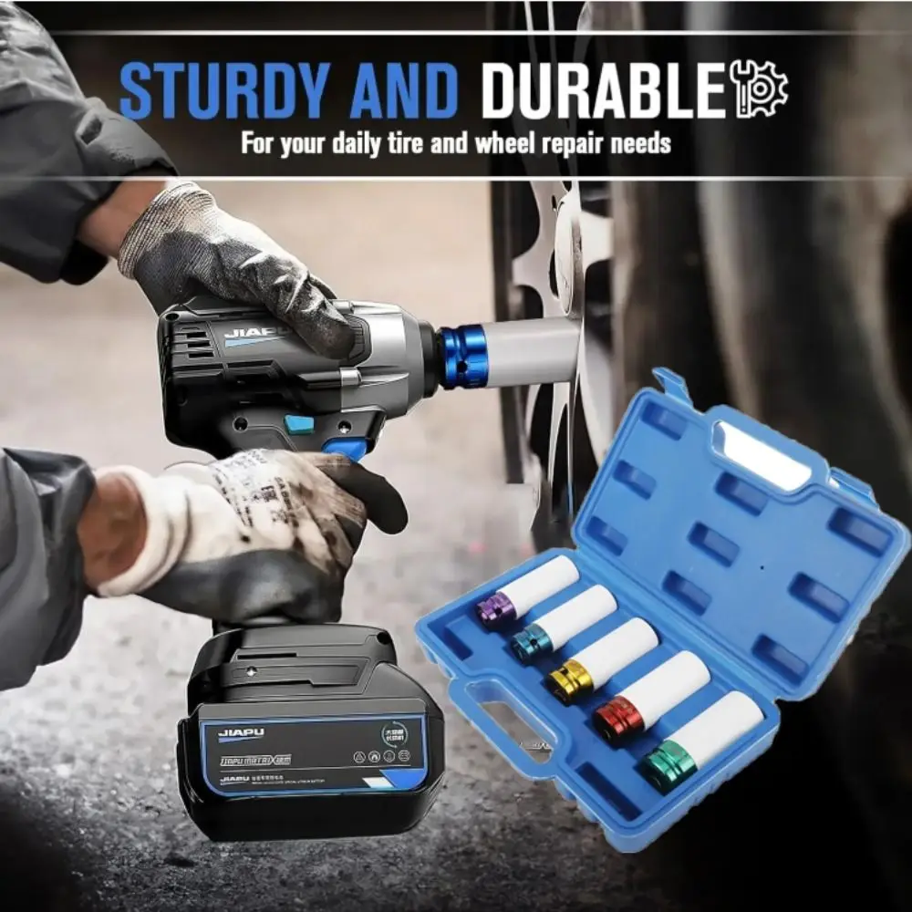 Ochraniacz na koło napędowe z cienką ścianką, głęboki nasadka metryczna na nakrętki kołowe, nasadka z kodowaniem kolorowym, plastikowa tuleja, nasadka udarowa.