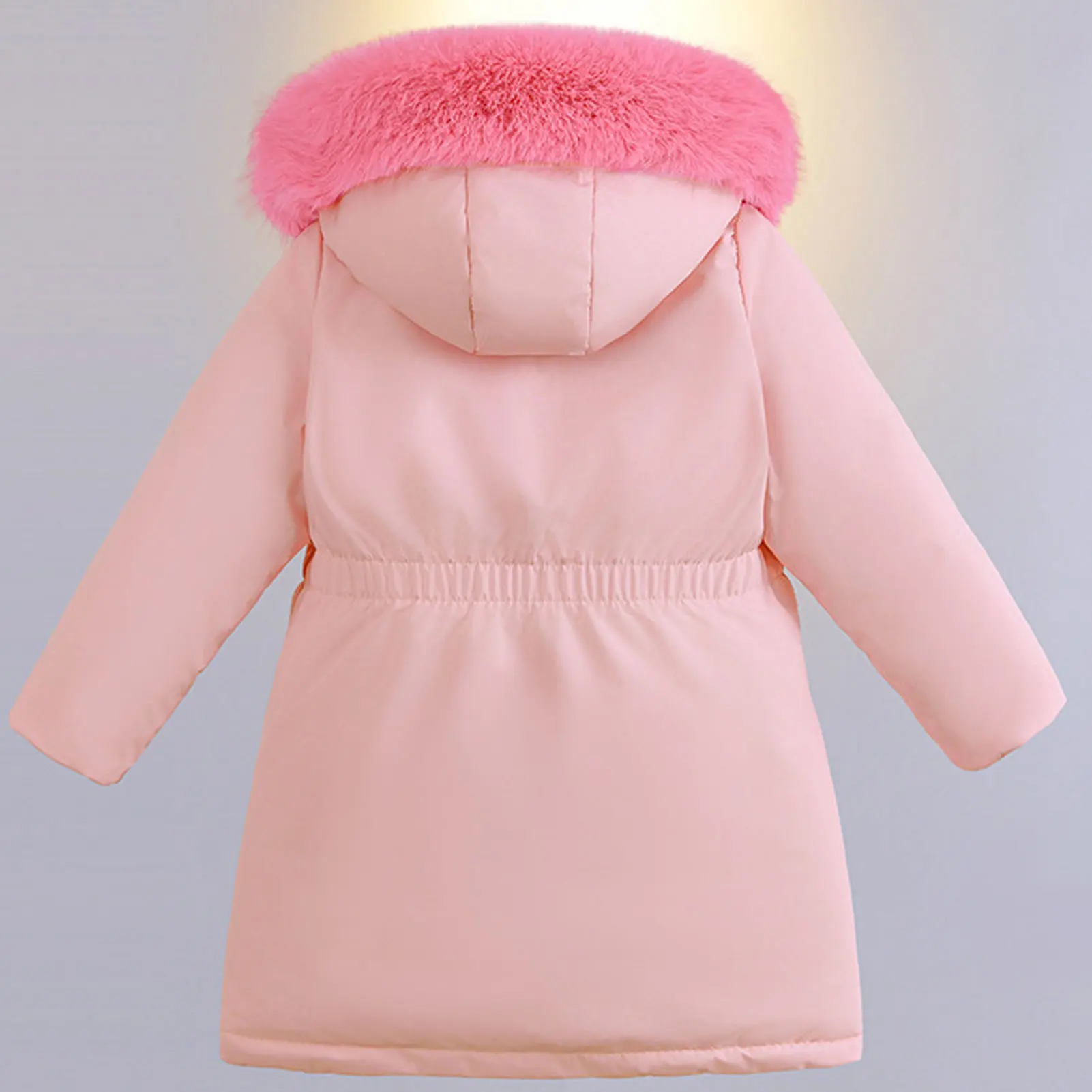 Girls Cotton Parka,Solid Color Hood Winter Jacket,Kids Puffer Coat,Children's Warm Overcoat,Fleece Lining Thick Down Outerwear