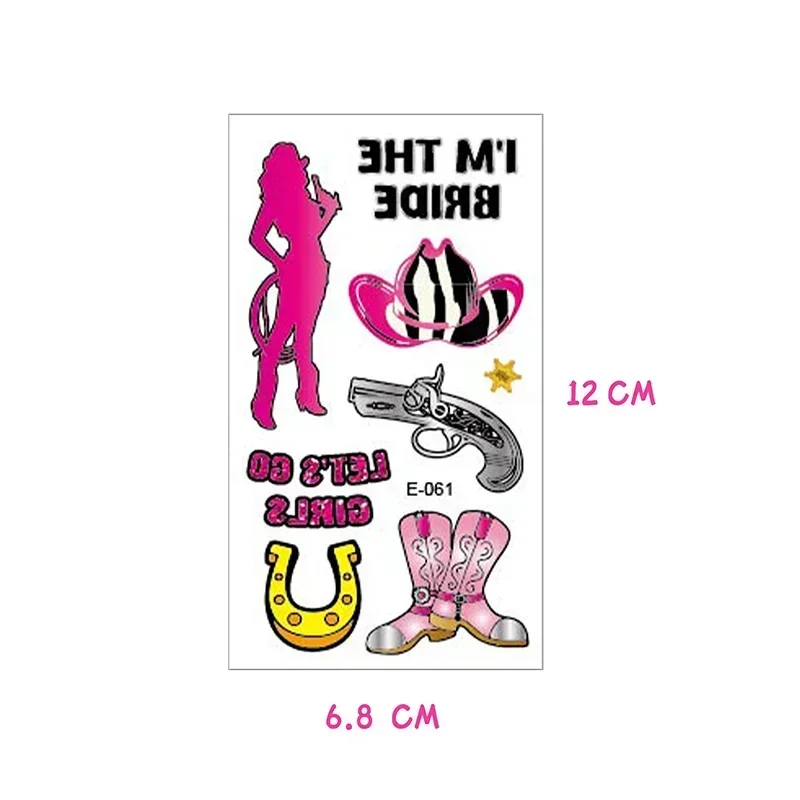 6/8 Sheets Western Cowboy Pink Girl Waterproof Tattoo Stickers Single Party Temporary Tattoos Face Arm Body Sticker Set