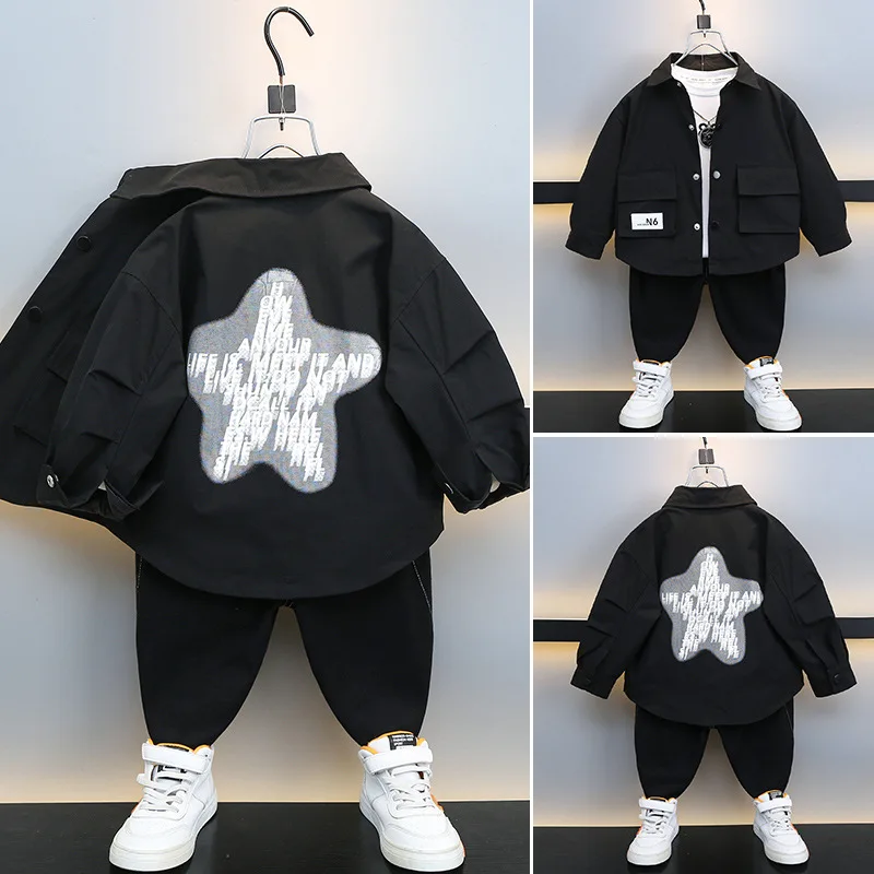 Boys spring five-pointed star coat 2024 spring new children's clothing  young boys fashionable jacket top tide 90-150cm