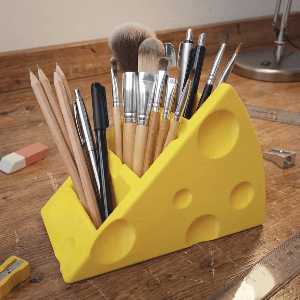 Sundries Organizer Cheese Remote Control Storage Box 3 Grids Cute Desktop Storage Rack Yellow Simple Pen Holder Bedroom