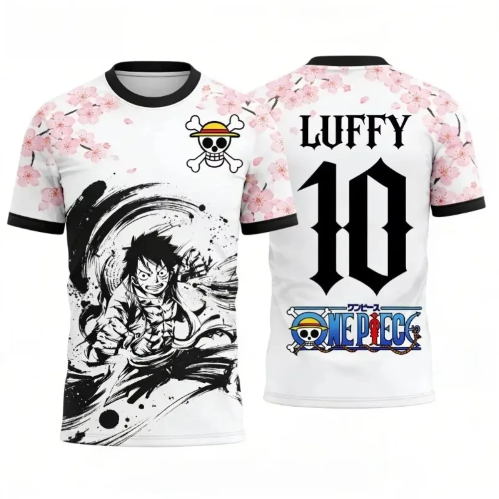 

2026 Summer One Piece Luffy Pattern Short Sleeve T-shirt Anime Style Shirt Breathable Quick-drying Sports Tee for Men Kids Top