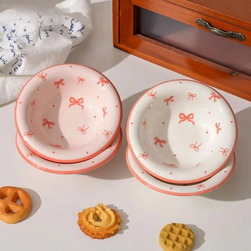 4Pcs Pink Bow Ceramics Sauce Dish Cute Seasoning Plates Bowl Table Service Soy Vinegar Dishes Hot Pot Dipping Wholesale