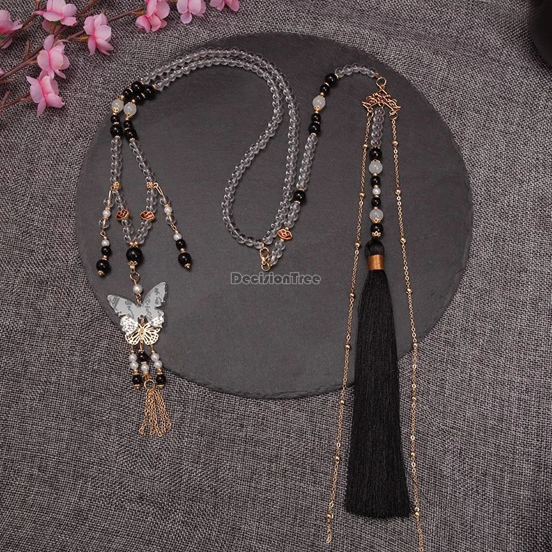 2024 new chinese improved exquisite hanfu accessories necklace long collar tassel ming dynasty style hanfu butterfly pendant b22