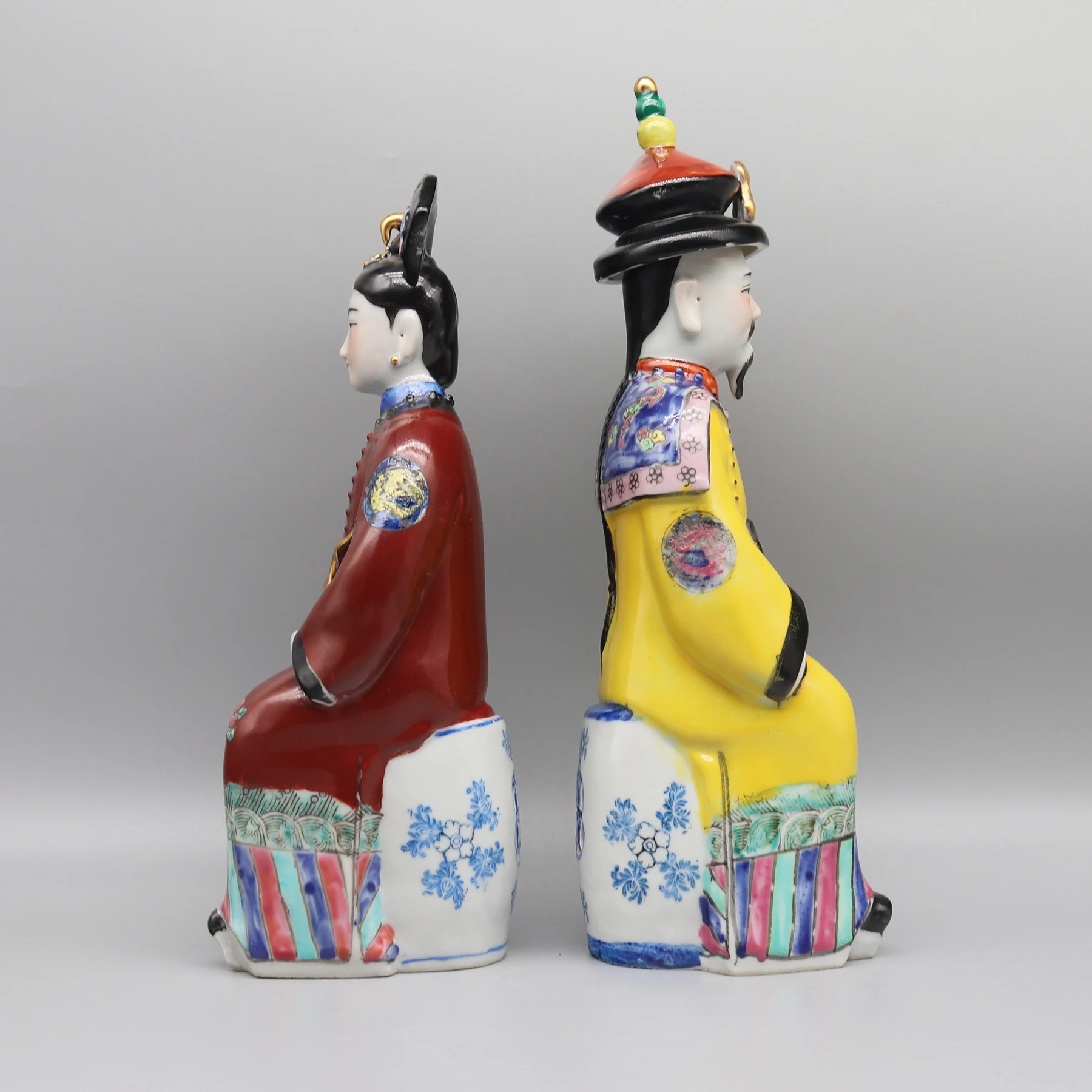 Keramik statuen des chinesischen Kaisers und der Kaiserin in der Qing-Dynastie, Hochzeits geschenk, Heim dekoration – Detail 12